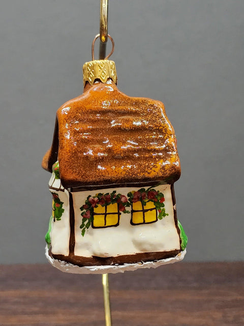 Hand Decorated Glass Keepsake Ornament - Charming Brown House Design