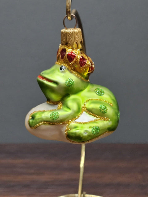 Hand Decorated Glass Keepsake Ornament - Charming Frog Prince Design