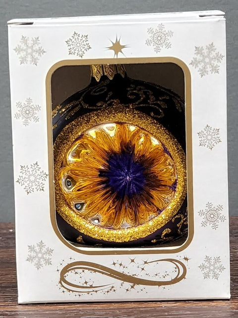 Purple Blown Glass Ornament - Handcrafted - Purple & Gold Design