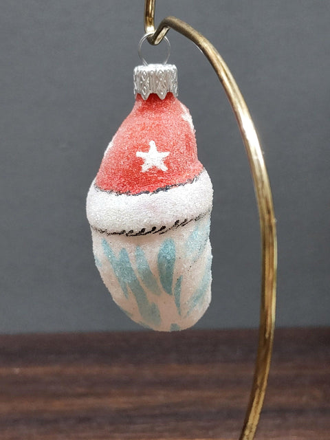 Hand Decorated Glass Keepsake Ornament - Charming Moonhead Santa Design