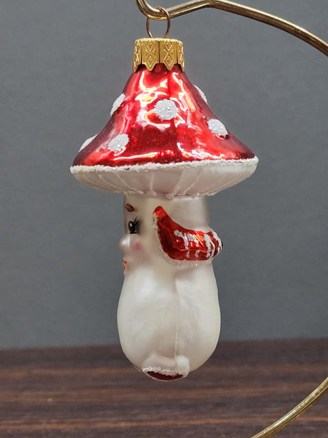 Hand Decorated Glass Keepsake Ornament - Charming Mushroom Head Design