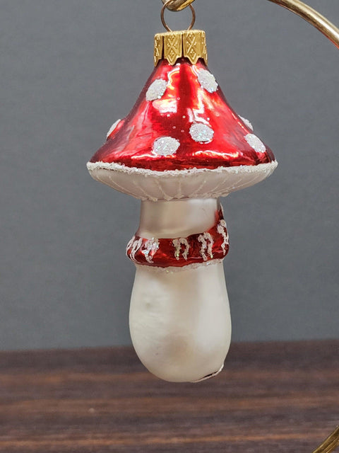 Hand Decorated Glass Keepsake Ornament - Charming Mushroom Head Design