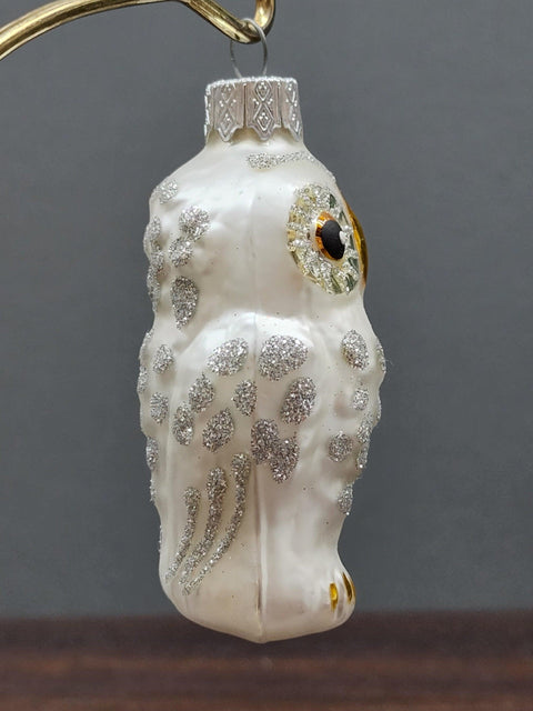 Hand Decorated Glass Keepsake Ornament - Charming White Owl Design