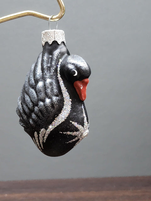 Hand Decorated Glass Keepsake Ornament - Charming Black Swan Design