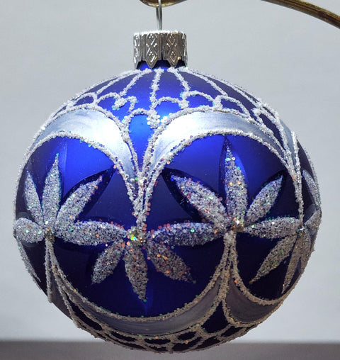 Blue Blown Glass Ornament - Handcrafted - Palm Tree Design