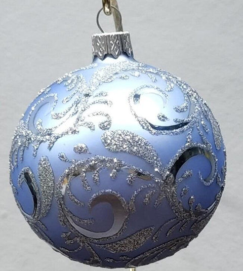 Baby Blue Blown Glass Ornament, Traditional Ornament With Modern Design Hand Made In Ukraine, A Beautiful Keepsake Hand Painted Ornament