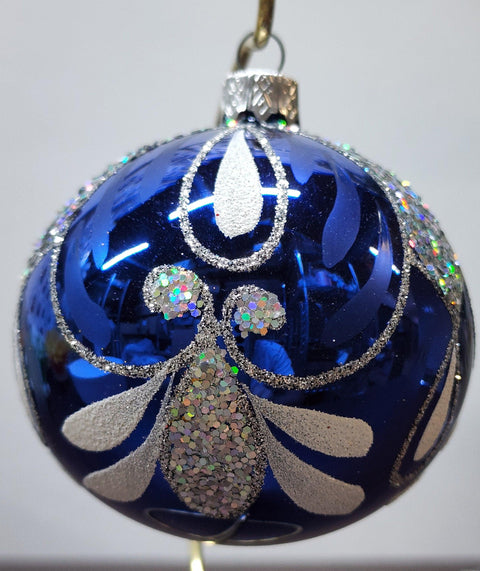 Blue Blown Glass Ornament - Handcrafted - Bumble Bee Design