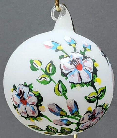 Blown Glass Ornament - Bird On Vine - Made In Ukraine - Birds And Flowers - Keepsake Ornament - White Ornament - Hand Painted - Bauble