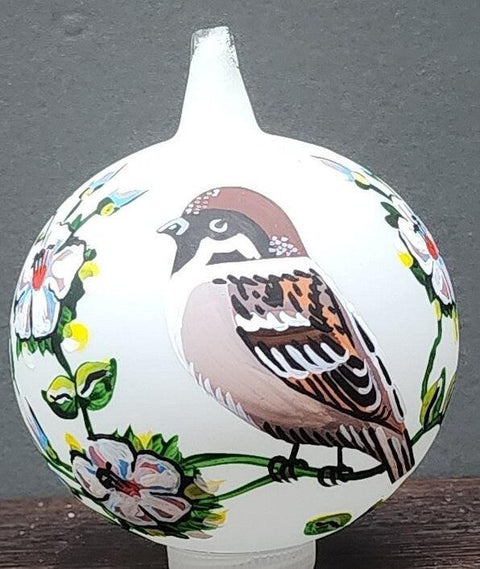 Blown Glass Ornament - Bird On Vine - Made In Ukraine - Birds And Flowers - Keepsake Ornament - White Ornament - Hand Painted - Bauble