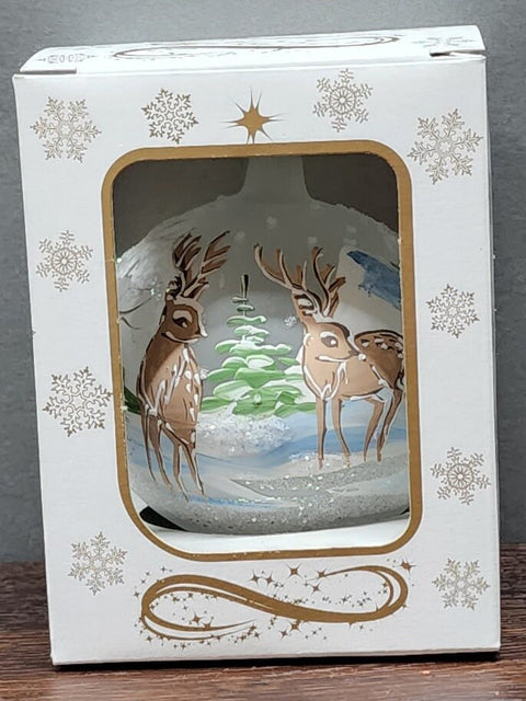 Frosted Blown Glass Ornament - Handcrafted - Deer Design