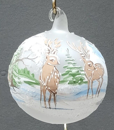 Frosted Blown Glass Ornament - Handcrafted - Deer Design
