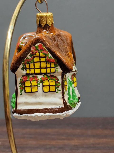 Hand Decorated Glass Keepsake Ornament - Charming Brown House Design