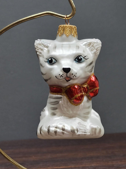 Hand Decorated Glass Keepsake Ornament - Charming Cat Design