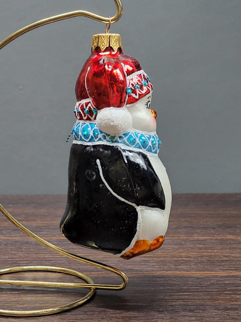 Hand Decorated Glass Keepsake Ornament - Charming Penguin Design