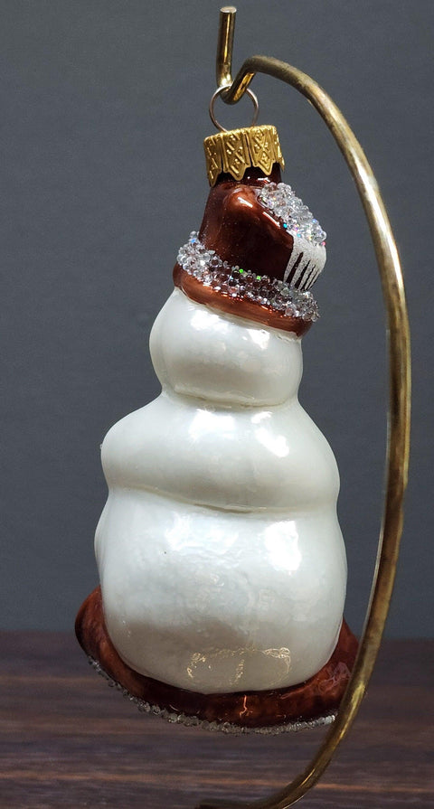 Hand Decorated Glass Keepsake Ornament - Charming Snowman Design