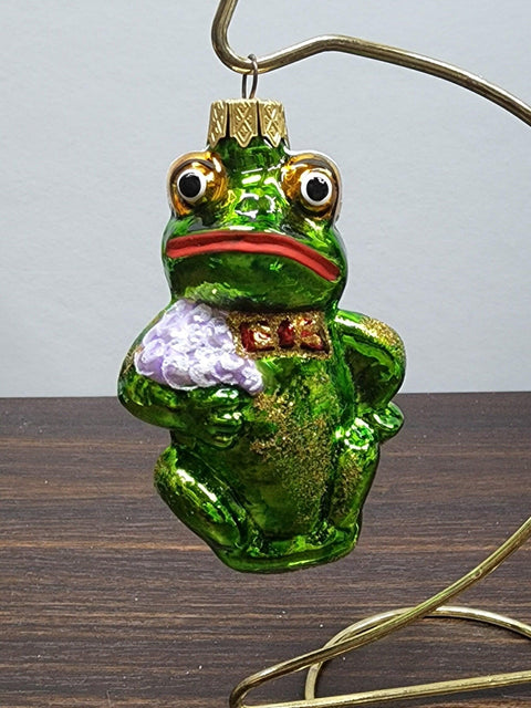 Hand Decorated Glass Keepsake Ornament - Charming  Frog Design