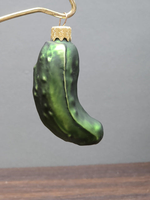 Hand Decorated Glass Keepsake Ornament - Charming Pickle Design