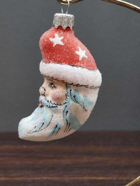 Hand Decorated Glass Keepsake Ornament - Charming Moonhead Santa Design