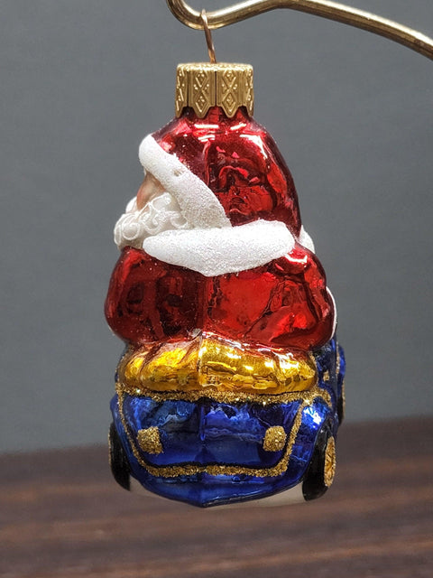 Hand Decorated Glass Keepsake Ornament - Charming Santa In A Car Design