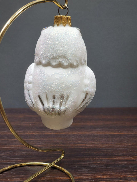 Hand Decorated Glass Keepsake Ornament - Charming White Owl Design