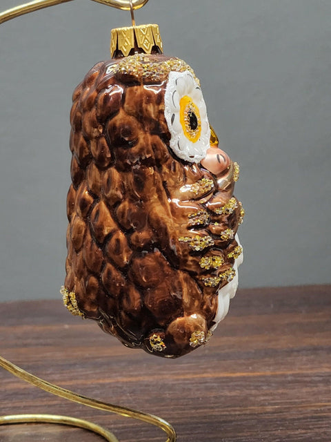 Hand Decorated Glass Keepsake Ornament - Charming Owl w/ Flute Design