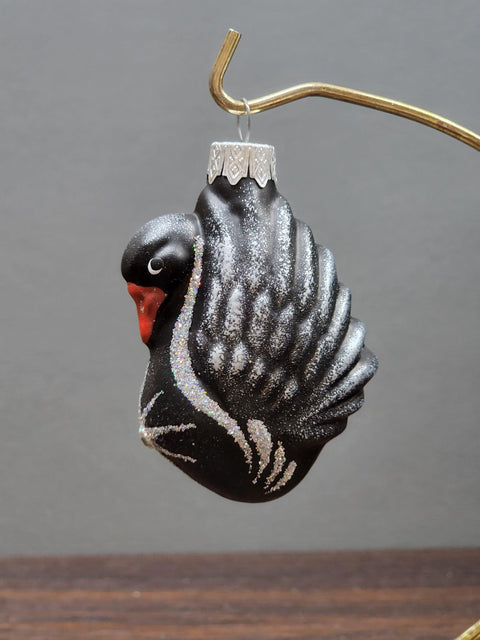 Hand Decorated Glass Keepsake Ornament - Charming Black Swan Design