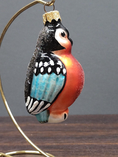 Hand Decorated Glass Keepsake Ornament - Charming Bull Finch  Design