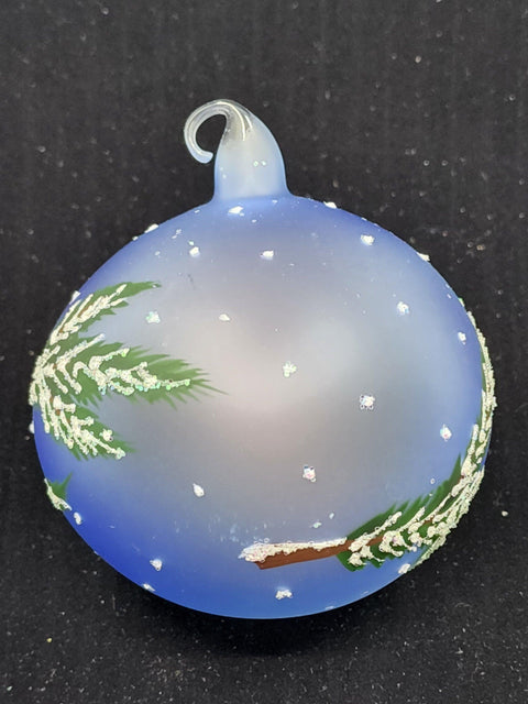 Light Blue Blown Glass Ornament - Handcrafted - Red Cardinal Design