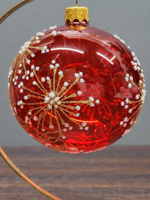 Red Blown Glass Ornament - Handcrafted - Fireworks Design