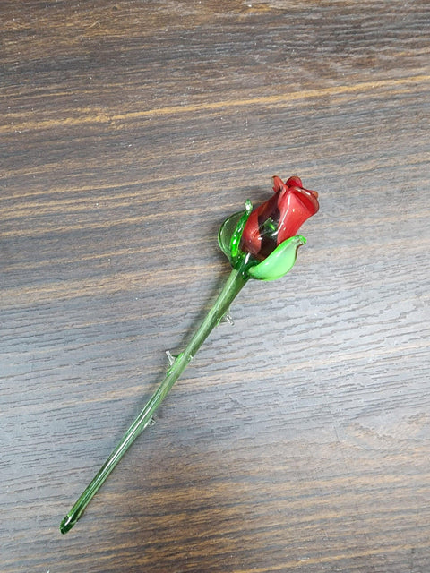 Red Glass Rose - Handcrafted Short Stem Flower