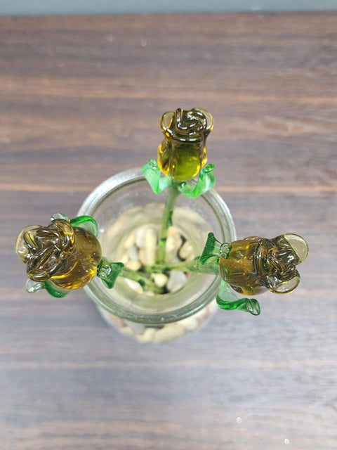 Amber Glass Rose - Handcrafted Short Stem Flower