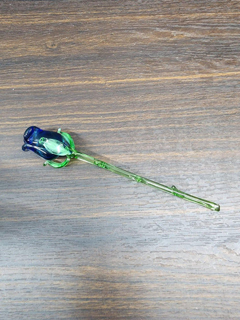 Blue Glass Rose - Handcrafted Short Stem Flower