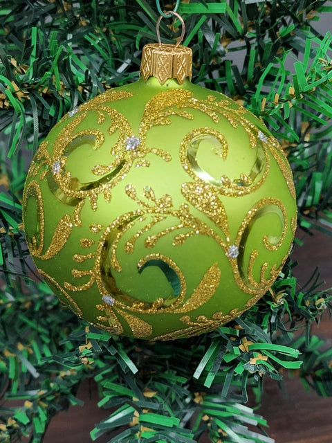 Green Blown Glass Ornament - Handcrafted - Hand Made - Modern Design