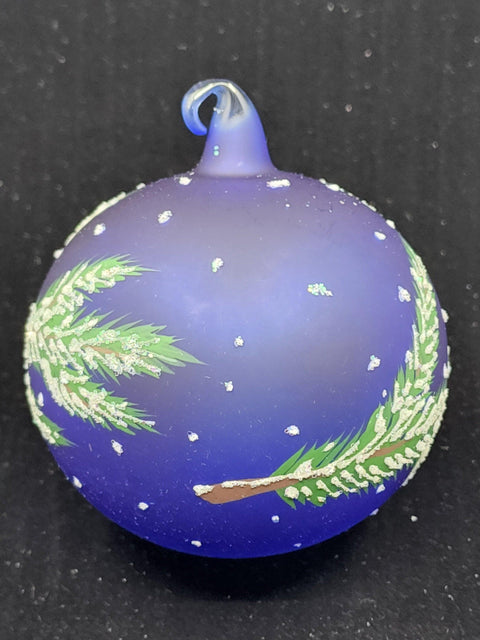 Blue Blown Glass Ornament - Handcrafted -  Charming Red Cardinal Design