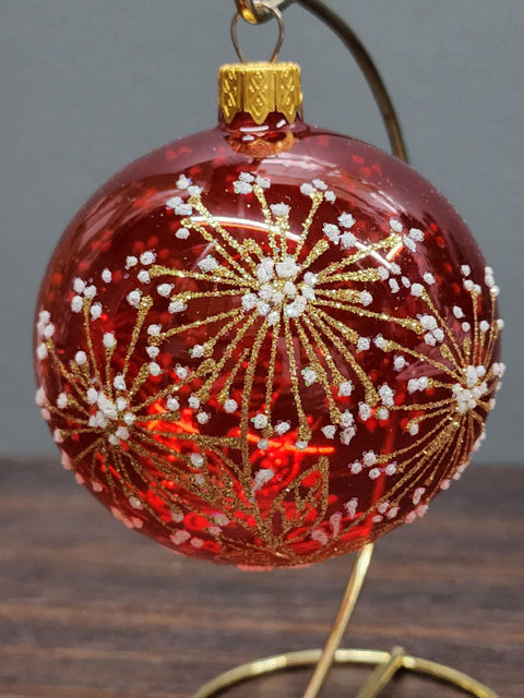 Red Blown Glass Ornament - Handcrafted - Fireworks Design