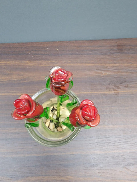 Red Glass Rose - Handcrafted Short Stem Flower