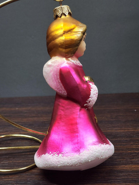 Hand Decorated Glass Keepsake Ornament - Charming Pink Angel Design