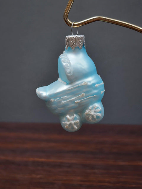 Hand Decorated Glass Keepsake Ornament - Blue Baby Carriage Design