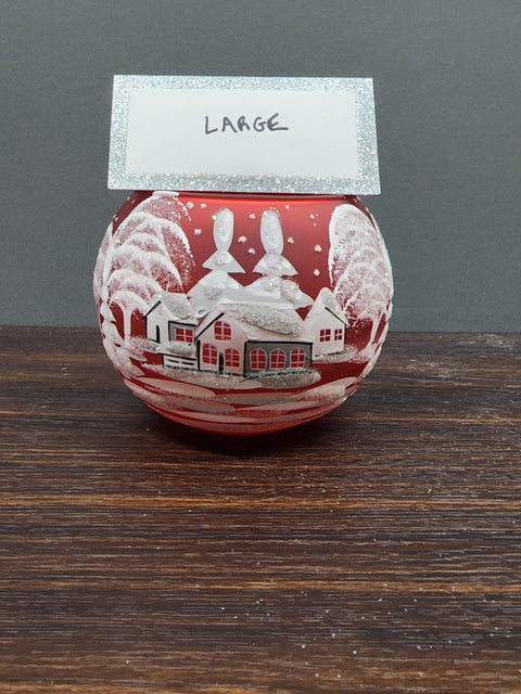 Red Glass Candle Holder - White Cabins - Multiple Sizes