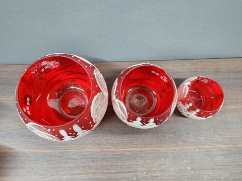 Red Glass Candle Holder - White Cabins - Multiple Sizes