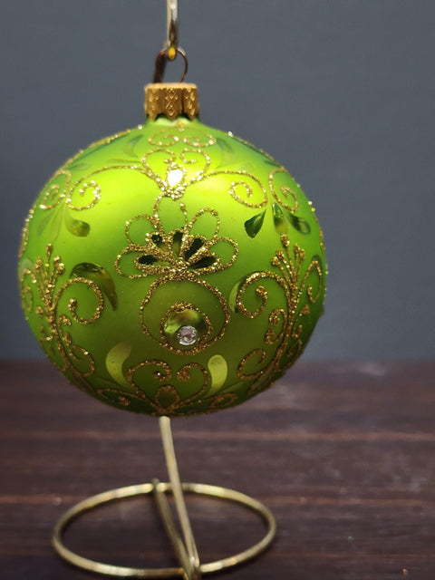 Green Blown Glass Ornament - Handcrafted - Pineapple Design