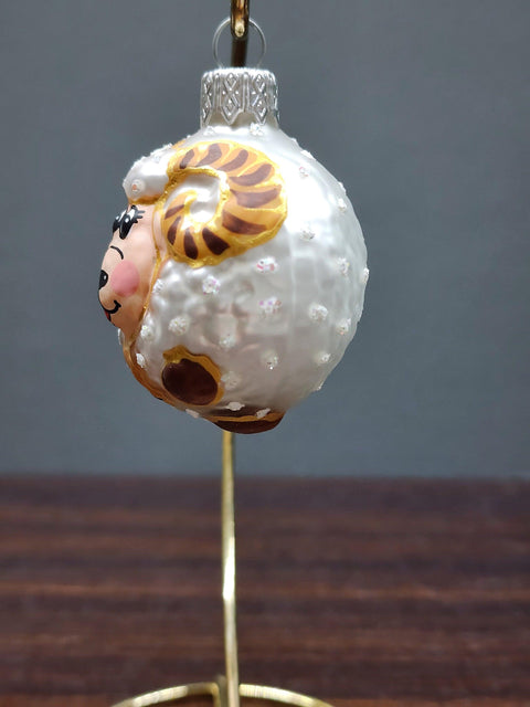 Hand Decorated Glass Keepsake Ornament - Charming Ram Design