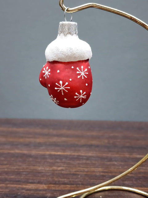 Hand Decorated Glass Keepsake Ornament - Charming Small Mitten Design