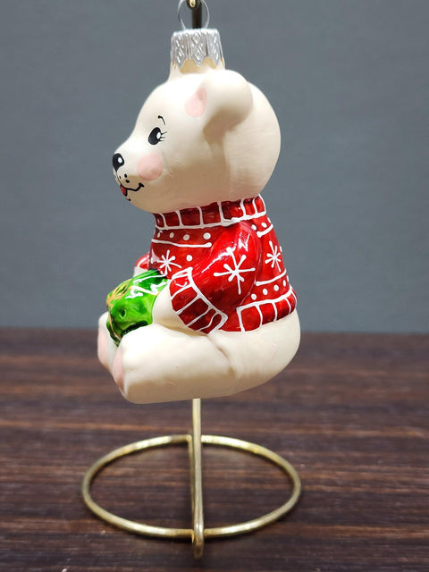 Hand Decorated Glass Keepsake Ornament - Charming Bear W PresentDesign