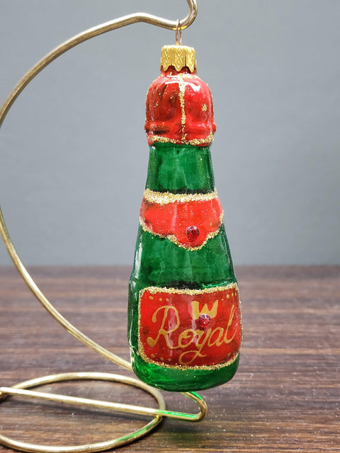 Hand Decorated Glass Keepsake Ornament - Charming Champagne Bottle Design