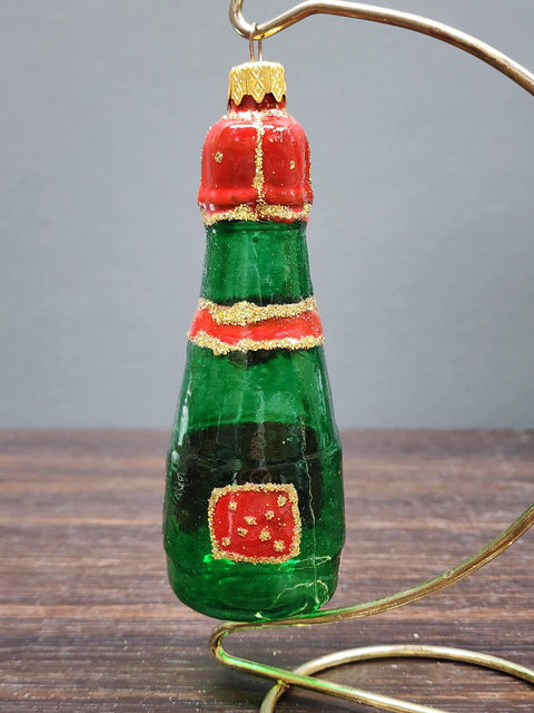 Hand Decorated Glass Keepsake Ornament - Charming Champagne Bottle Design