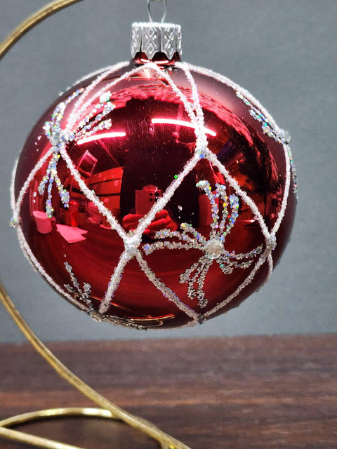 Red Blown Glass Ornament - Handcrafted - Spider Web Design