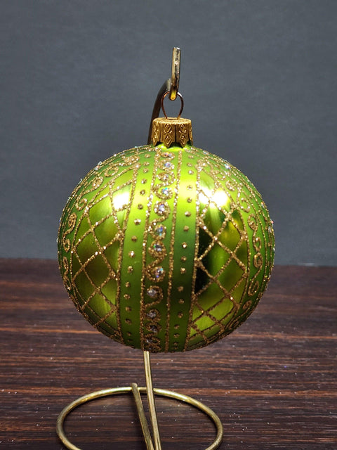 Green Blown Glass Ornament - Handcrafted - Hand Made - Modern Design