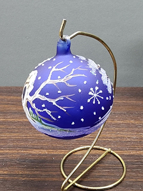 Blue Blown Glass Ornament - Handcrafted -  Charming Fun Owl Design