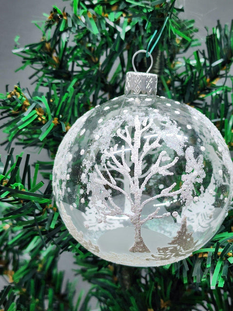 Frosted Blown Glass Ornament - Handcrafted - Winter Trees Design